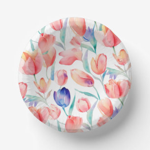 Watercolor Tulips Pattern Paper Bowls Plate