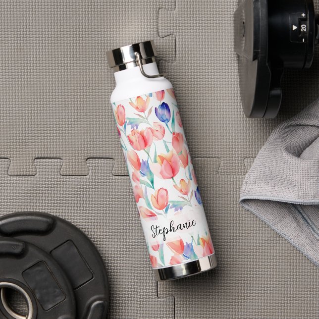 Watercolor Tulips Pattern Personal Water Bottle (Gym)