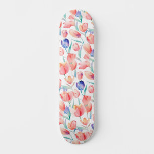 Watercolor Tulips Pattern Skateboard