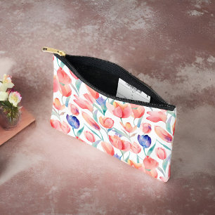 Watercolor Tulips Pattern Small Accessory Pouch