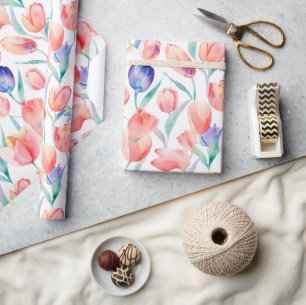Watercolor Tulips Pattern Wrapping Paper