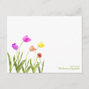 Watercolor Tulips Personalized Flat Note Card