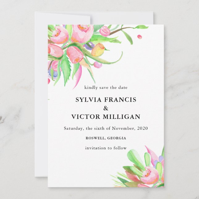 Watercolor Tulips Save the Date (Front)