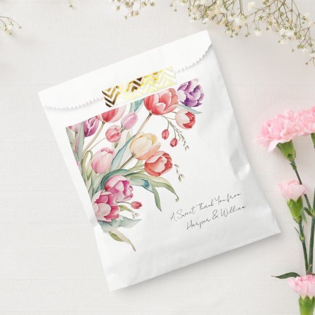 Watercolor tulips spring wedding thank you favour bag (Sealed)