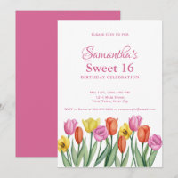 Watercolor Tulips Sweet 16 Birthday 