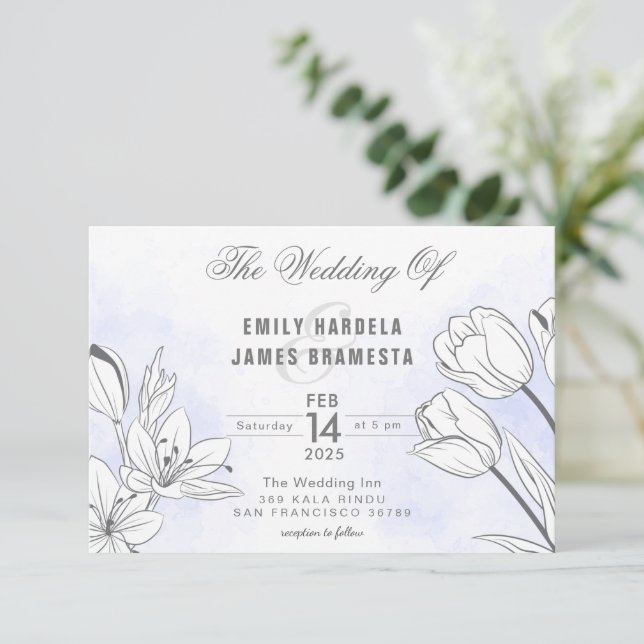 Watercolor Tulips Wedding Invitation (Standing Front)