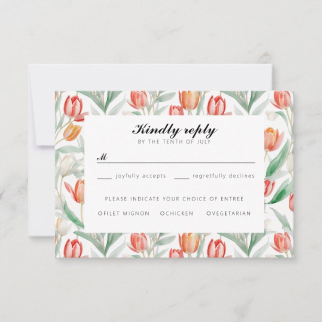 Watercolor tulips wedding rsvp card (Front)