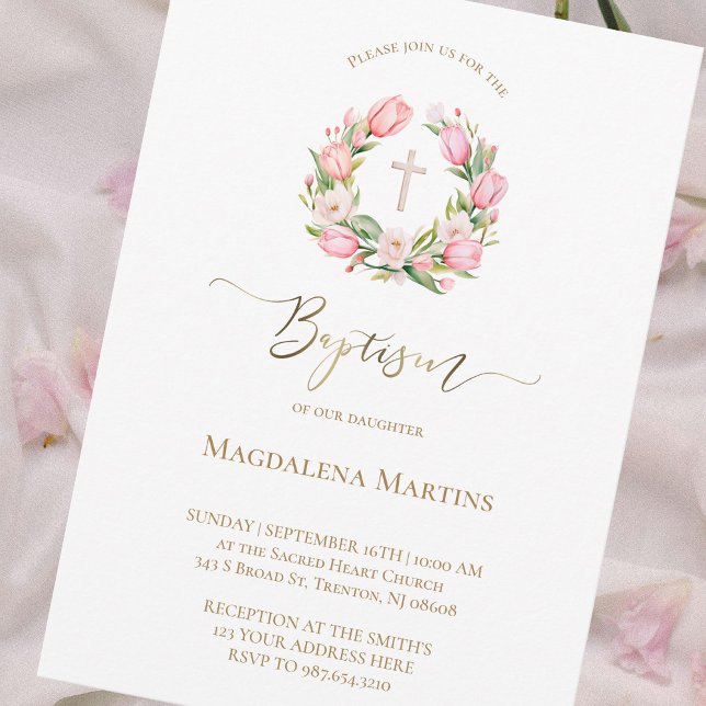  watercolor tulips wreath | Baptism Invitation (Creator Uploaded)