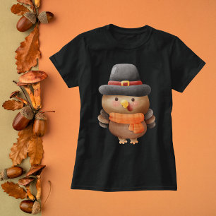 Watercolor Turkey in Pilgrim Hat T-Shirt
