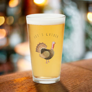 Watercolor Turkey "Let's Gather" Glass Cup