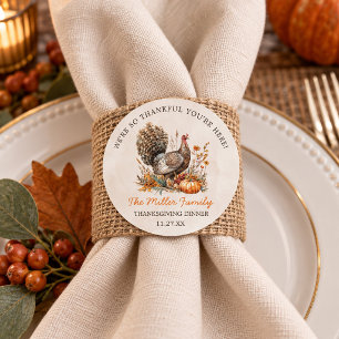 Watercolor Turkey Thanksgiving Dinner Family Name Classic Round Sticker