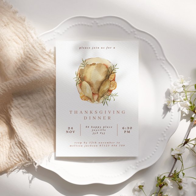 Watercolor Turkey Thanksgiving Dinner Invitation (Creator Uploaded)