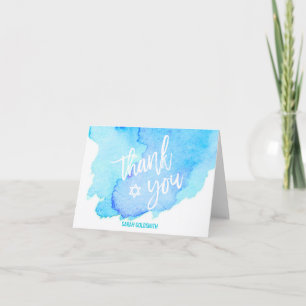 Watercolor Turquoise Bat Bar Mitzvah THANK YOU Card