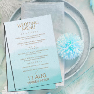 Watercolor Turquoise Blue Glitter Menu Wedding Invitation