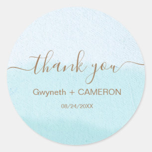 Watercolor   Turquoise Blue Modern Minimalist  Classic Round Sticker