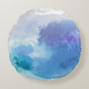 Watercolor turquoise blue violet round pillow
