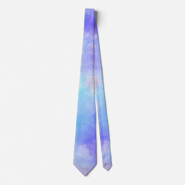Watercolor Turquoise Blue Violet Tie (Front)