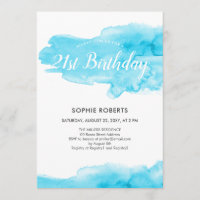 Watercolor Turquoise Colour Splash 21st Birthday