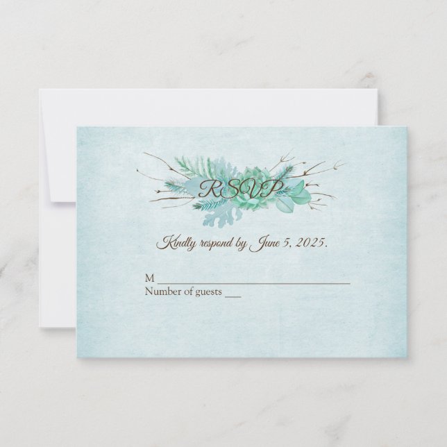 Watercolor turquoise floral bouquet RSVP Card (Front)