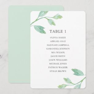 Watercolor turquoise leaves. Wedding seating chart Invitation