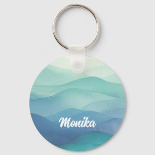 Watercolor Turquoise Navy Blue Ombre Layered  Keychain