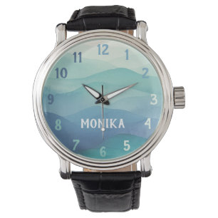 Watercolor Turquoise Navy Blue Ombre Layered  Watch