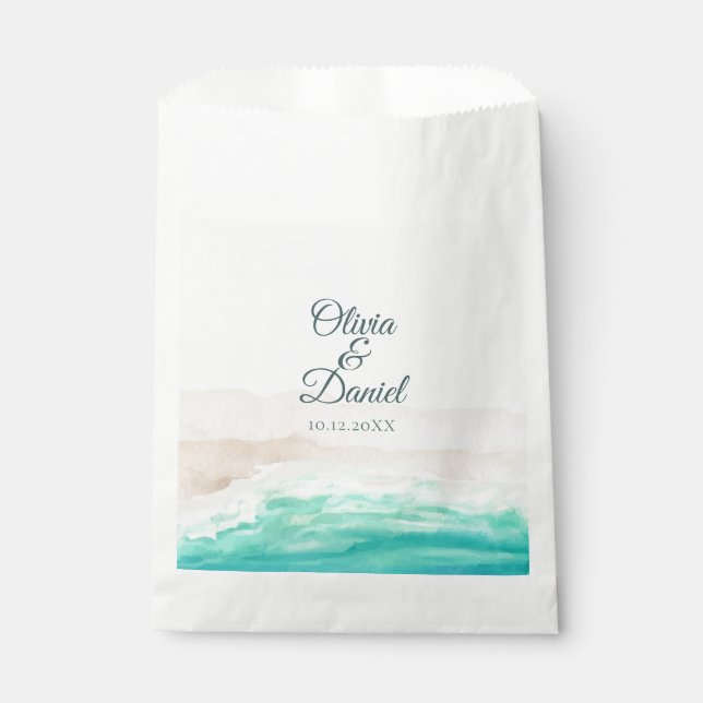 Watercolor Turquoise Sandy Beach Wedding Favour Bag (Front)