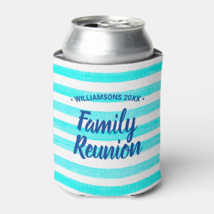 Watercolor Turquoise White Stripe Can Cooler