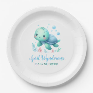 Watercolor turtle baby shower paper plate