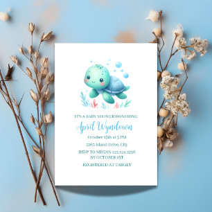 Watercolor Turtle Baby Shower Under the Sea Invitation
