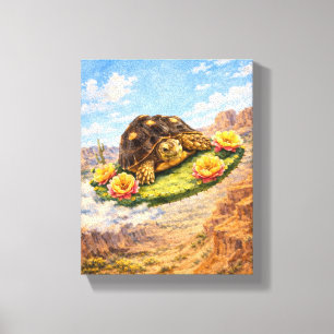 Watercolor Turtle flying on a magic cactus pad Canvas Print