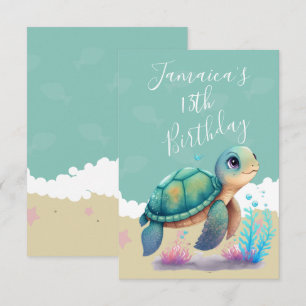 Watercolor Turtle Ocean Birthday Party Thank You Card