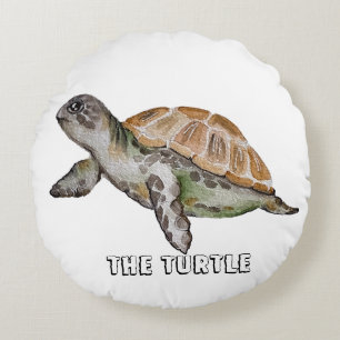Watercolor Turtle Round Pillow