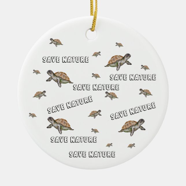 Watercolor Turtle Save Nature Ceramic Ornament (Front)