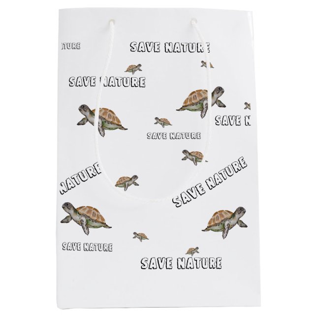 Watercolor Turtle Save Nature Medium Gift Bag (Front)