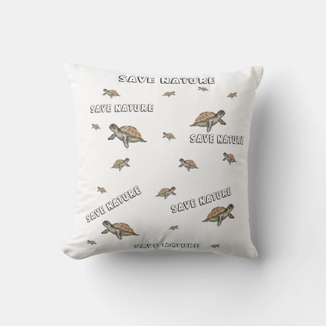 Watercolor Turtle Save Nature Throw Pillow (Front)