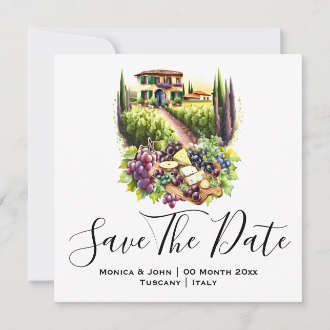 Watercolor Tuscan Villa Italian winery Italy chic Invitation (Front)