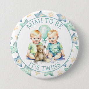 Watercolor Twin Boys Baby Shower Mimi to Be 3 Inch Round Button