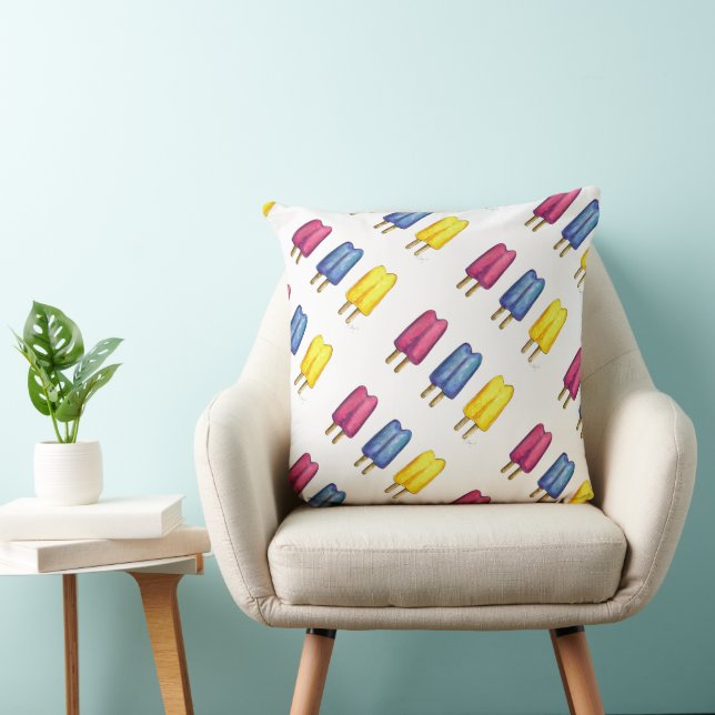 Watercolor Twin Pop Popsicle Popsicles Ice Lollies Throw Pillow (Chair)