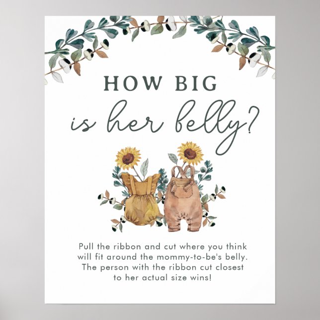 Watercolor Twins Baby Shower Belly Game Poster (Front)