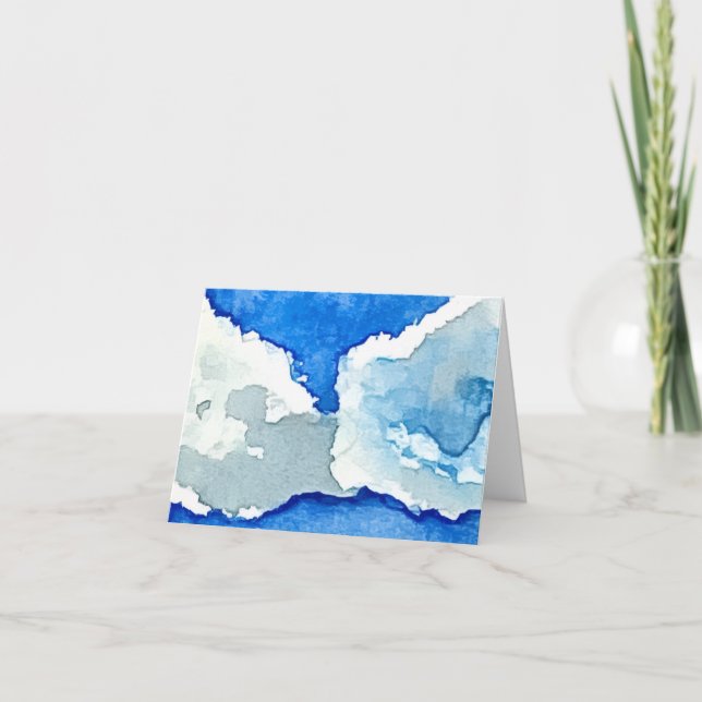 Watercolor Two Clouds Painting Folded Note Card (Front)