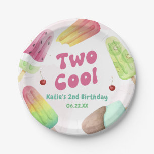 Watercolor Two Cool Popsicle 2nd Birthday Party Paper Plate