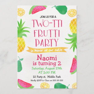 Watercolor Two-tti Frutti 2nd Birthday Invitation
