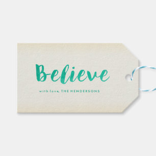 Watercolor Typography Believe Christmas Gift Tags