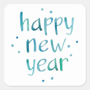 Watercolor Typography Happy New Year design Square Sticker