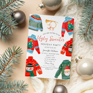 Watercolor Ugly Sweater Christmas Holiday Party  Invitation