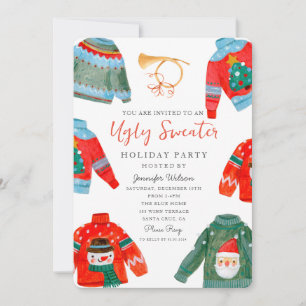 Watercolor Ugly Sweater Holiday Party Invitation