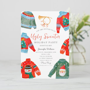 Watercolor Ugly Sweater Holiday Party Invitation