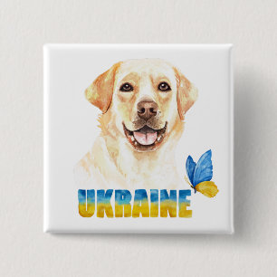 Watercolor Ukraine Yellow Lab and Butterfly  2 Inch Square Button