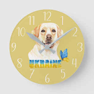 Watercolor Ukraine Yellow Lab and Butterfly  Round Clock